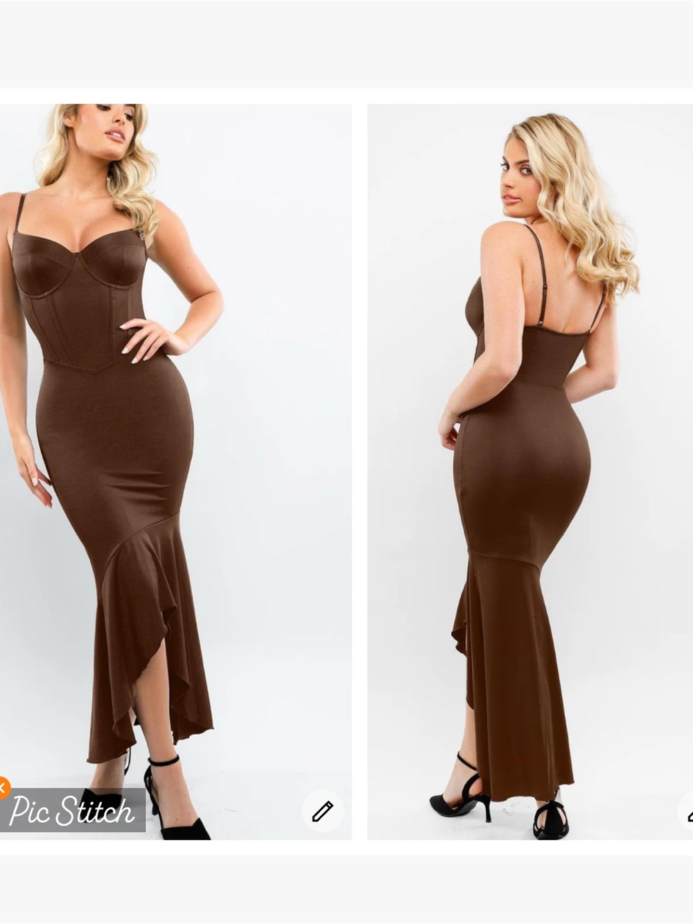 Popilush Built in Shapewear Corset Style Maxi Dress Brown